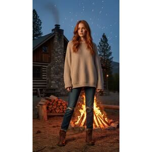 The Sweater Shop Ireland Vintage Wool Sweater O/S Oatmeal Oversize Chunky Cozy